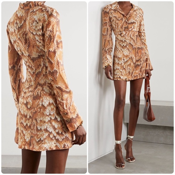 New! NANUSHKA Tess Cutout Snake-Print Satin Mini Dress 🤎 XS NWT! - Picture 1 of 16